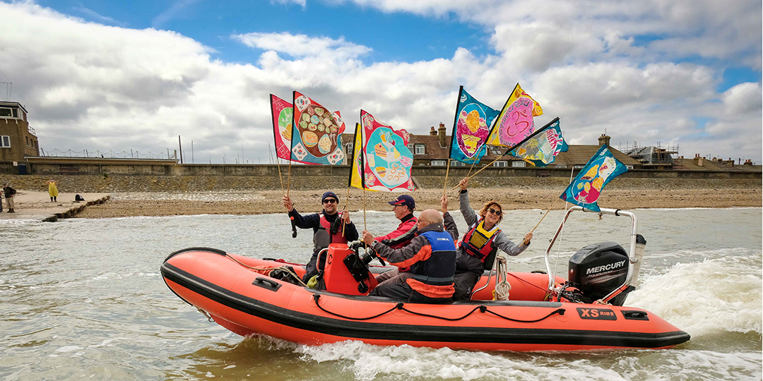Taking the T100 flags across the Thames Estuary in a RIB photo by Mike Johnston