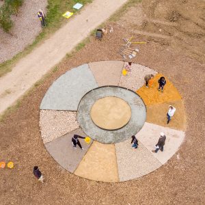 Large circular mandala made from different coloured earth